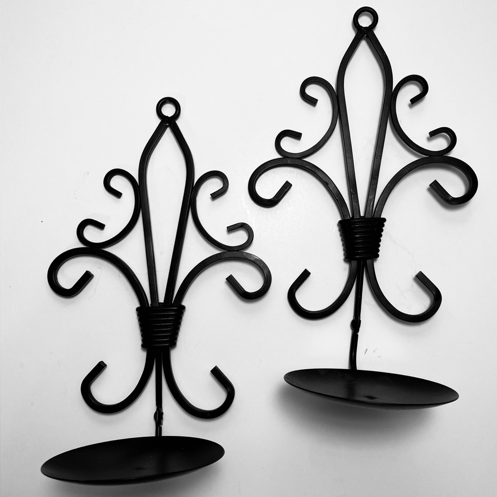Hanging Black Metal Gothic Set Candle Holders Wall Hanging Classic Two Vintage